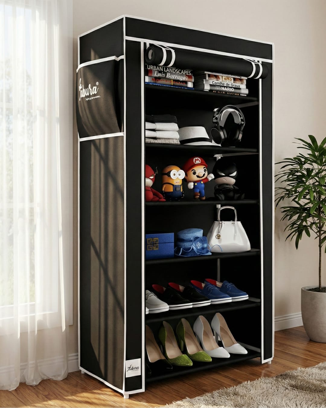 6 Rack Collapsible Wardrobe Cabinet and Shoe Rack