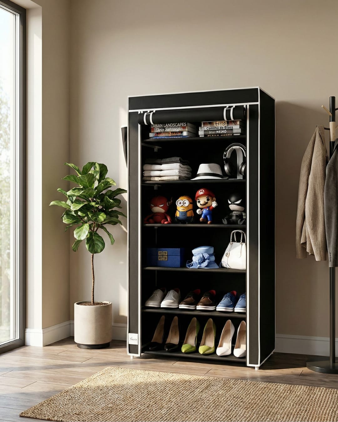 6 Rack Collapsible Wardrobe Cabinet and Shoe Rack